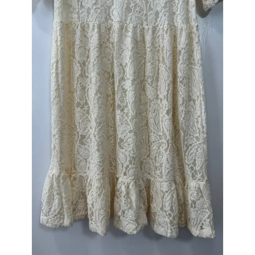 Zara Ivory Cream Allover Lace Dress Sz L Romantic Bridal Vintage Glamour Boho